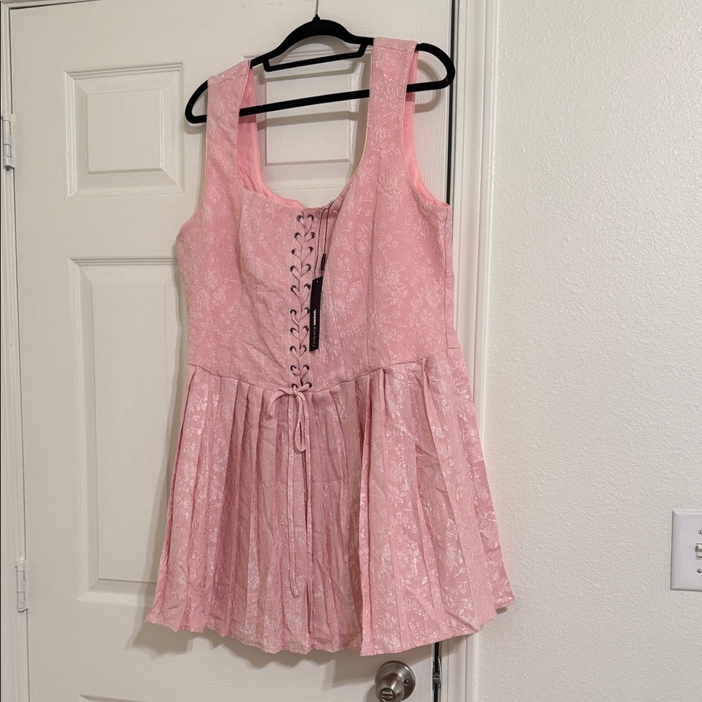 Fashion Nova Pink Lace-Up Mini Dress